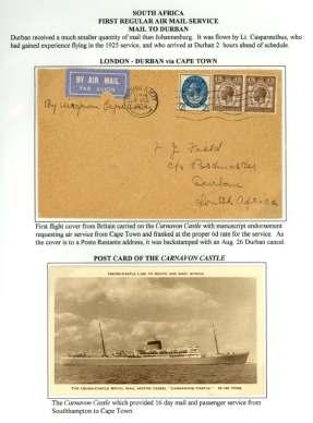 8019 1929, First Reg u lar Air Mail Lon don to Durban via Cape Town, two cov ers Lon don - Jo han nes burg, franked 5½d: first posted on the RMS Saxon with Cape Town
