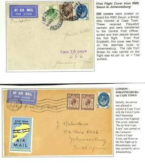 ...................... $110 8018 1929, First Reg u lar Air Mail Lon don to Durban via Cape Town, three cov ers to Eng land: first two from Jo - han nes burg, franked 5d,