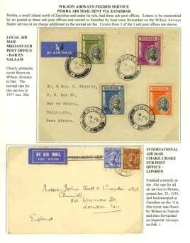 8232 1935, Sey chelles Mail via Kenya, two cov ers: reg - is tered en ve lope Vic to ria - Ger many via Mombasa, 11 Oct, franked 100c, backstamped; also reg is tered cover Vic to ria