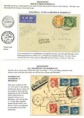 bique air mail stamp can celed on re verse the same day;.also First Re turn Flight Beira - Umtali, 5 Oct, bear ing 45c, 60c & 80c tri an gu lar air mails, VF.