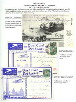 don - Kano (Ni ge ria), two cov ers and a post card, all franked 3d and flown on the first ser vice which de parted Croy don on 9 Feb 1936, VF.