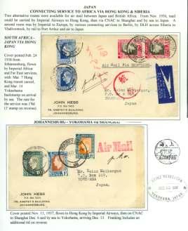 ....... $120 8280 1937-38, Ja pan, Con nect ing Ser vice via Hong Kong & Si be ria, two cov ers from the John Hess Co.