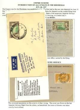 8282 1937, Em pire Air Mail Scheme, In tro duc tion of All Air Ser vice in the Rhodesias, three cov ers: Salis bury - Lon don, Bulawayo -