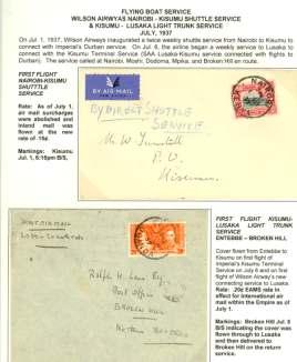 ......... $100 8284 1937, Em pire Air Mail Scheme, East Af rica, two 1 Jul cov ers: Tanganyika Mail, Dar Es Sa laam - Zan zi bar, flown by