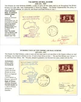 8290 1937, Em pire Air Mail Scheme, two first dis patch cov ers, Entebbe - Zomba (Nyasaland), 2 Jul, and Cape Town - Lon