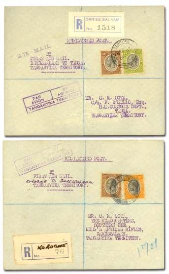 laam, 26 Dec, franked 1s (overfranked); both with bi - lin gual By Air Mail handstamps, F-VF.