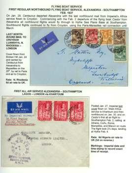 8314 Fly ing Boat Ser vice, 1937, Ac cel er ated Ser vice, Johannesburg - Southampton, two cov ers: First Flight cover Ca