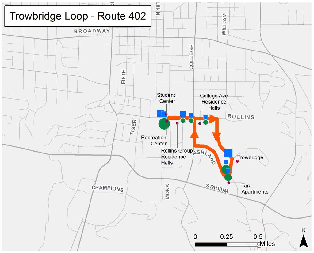 Route #402 Trowbridge Loop Performance Indicator Average Weekday % of Total Ridership 1,740 31.1 Revenue Miles 100.2 3.3 Revenue Hours 1 7.8 3.7 Wheelchair Boardings 0.0 0 Bicycle Boardings 0.16 0.
