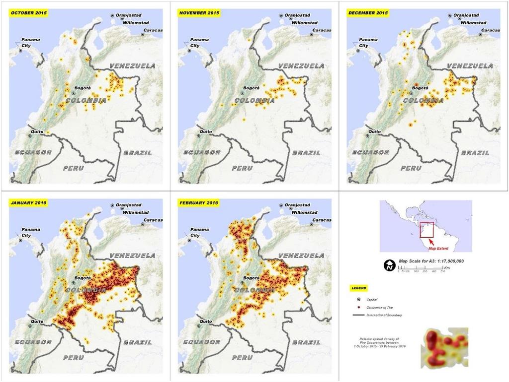 Potential fires affected departments Time Period: 01 October 2015 29 February 2016 Analysis: Potentially fires affected Departments (Colombia Admin Level 1).
