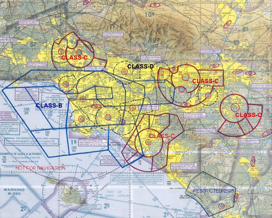 CLASS B, C, D AIRSPACE In addition to the mountains noted in the previous slide, the Los Angeles basin is dominated by Class B airspace extending beyond the 30-mile