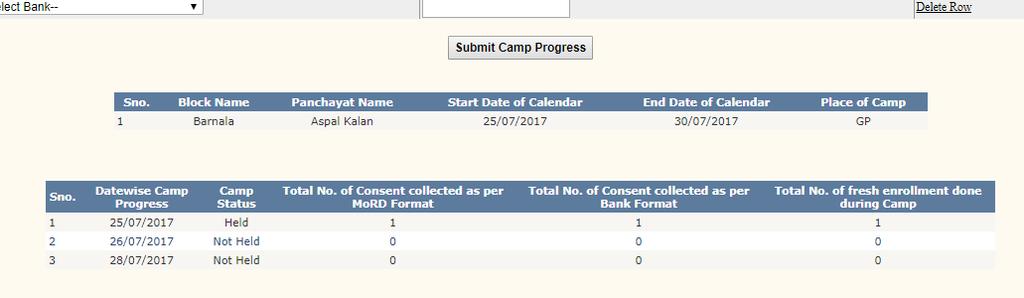Step 1: The above screen will be opened. If Aadhaar camp calendar is entered blockwise than system will automatically populate calendar started and calendar end date.