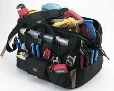 Zippered side panels prevent spillage of tools when carrying or storing carrier.