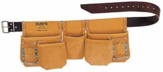 KUAP1300 TRADESMAN APRON Made of durable split leather 3 reversed nail pockets for easy access (2 large & 1 small) Centre pocket for tape or tools 2 small pockets for accessory tools Metal hammer