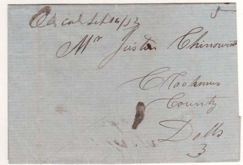 on 3 Sep 1853 6 cent prepaid transcontinental rate CASCADES (Skamania) EST.