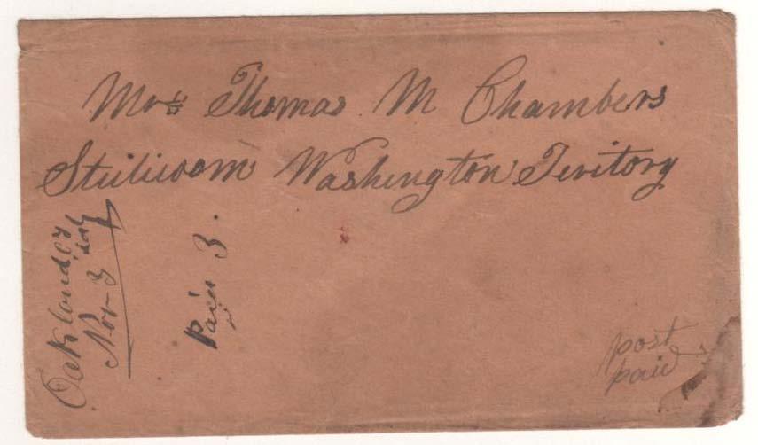 - Letter 23 March 1856, Cowlitz 10 cent transcontinental rate to