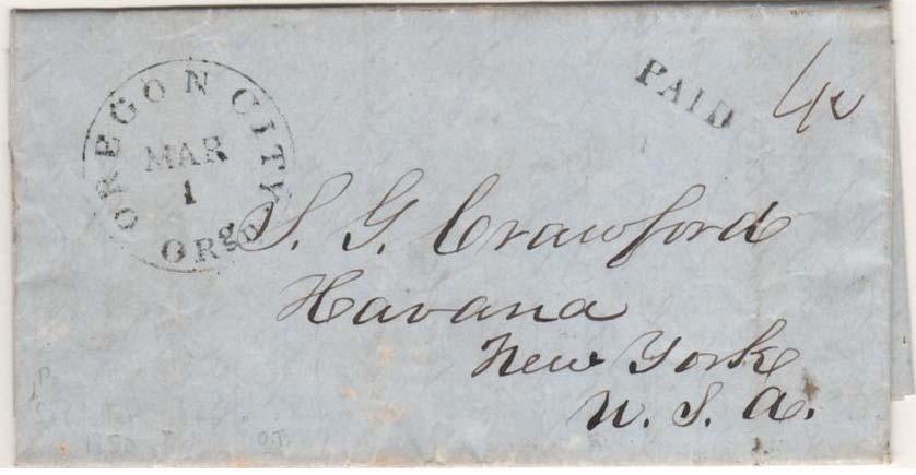 Earliest handstamp cover is 29 October 1849 with no later manuscript cancels recorded 40 cent collect