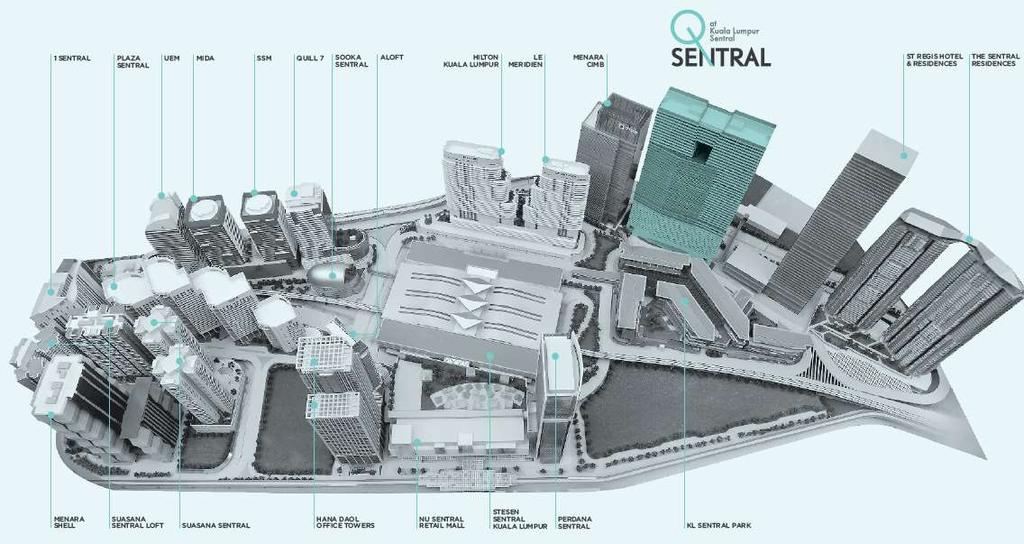KL Sentral refers to the entire 290,000 square metres of development built on the former KTM marshalling yard.