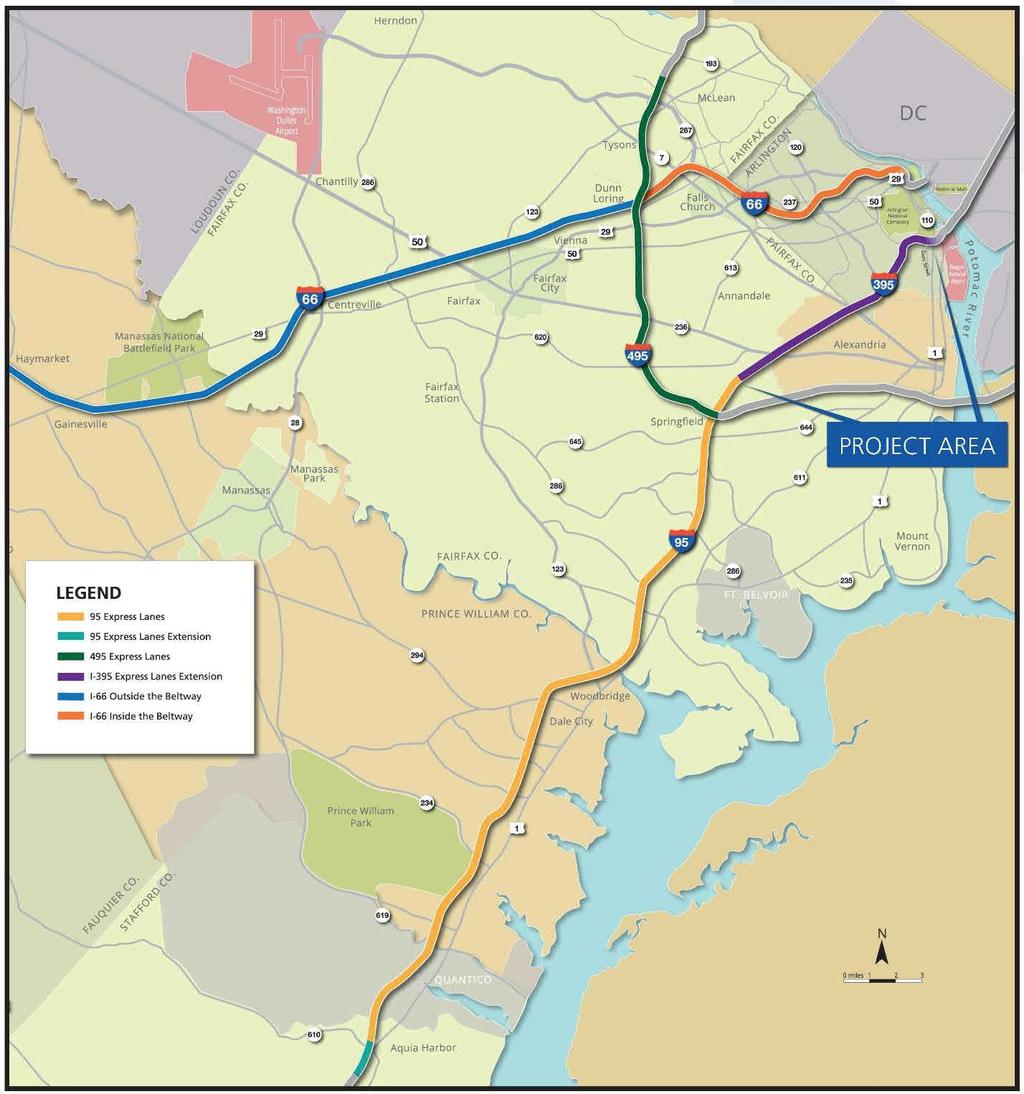 Figure 3-2 illustrates the existing and planned Express Lanes (HOT lanes) network within Northern Virginia.