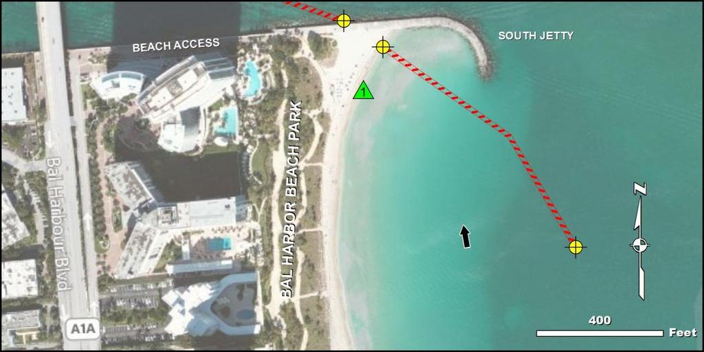 Collection Point Description Inlet: Bakers Haulover Site Name: Collection Point #1 Relative Location: Outer beach just south of the south jetty. Latitude: 25 53' 56.134" N Longitude: 80 7' 17.