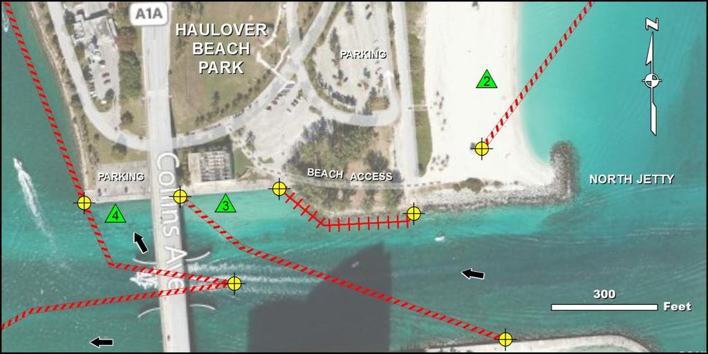 Collection Point Description Inlet: Bakers Haulover Site Name: Collection Point #4 Relative Location: On north side of main inlet channel just west of the A1A Bridge. Latitude: 25 54' 2.