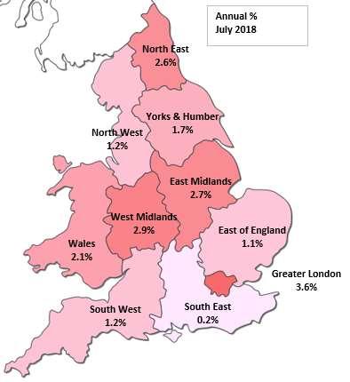 Regional analysis of house prices Greater London West Midlands East Midlands North East Wales ENGLAND & WALES Yorks & Humber North West South West East of England South East 0.