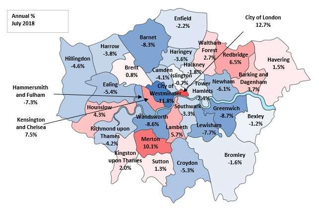 London boroughs, counties and unitary authorities Finally, the second highest % increase in prices in the month was seen in Kensington and Chelsea, up by 4.7%.