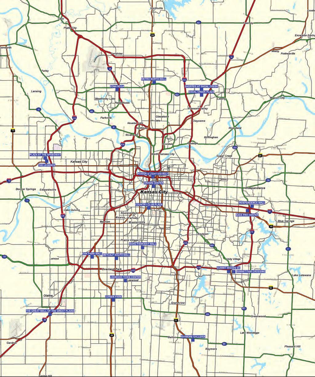 Greater Kansas City Metropolitan Area Locator Map Platte City Exselsior Springs Leavenworth KCI Airport METRO NORTH Lansing ZONA ROSA SHOPPES AT PLAZA AT SITE Pleasant Valley Liberty Parkville