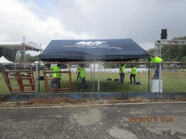 Installation of awnings and site preparation for the
