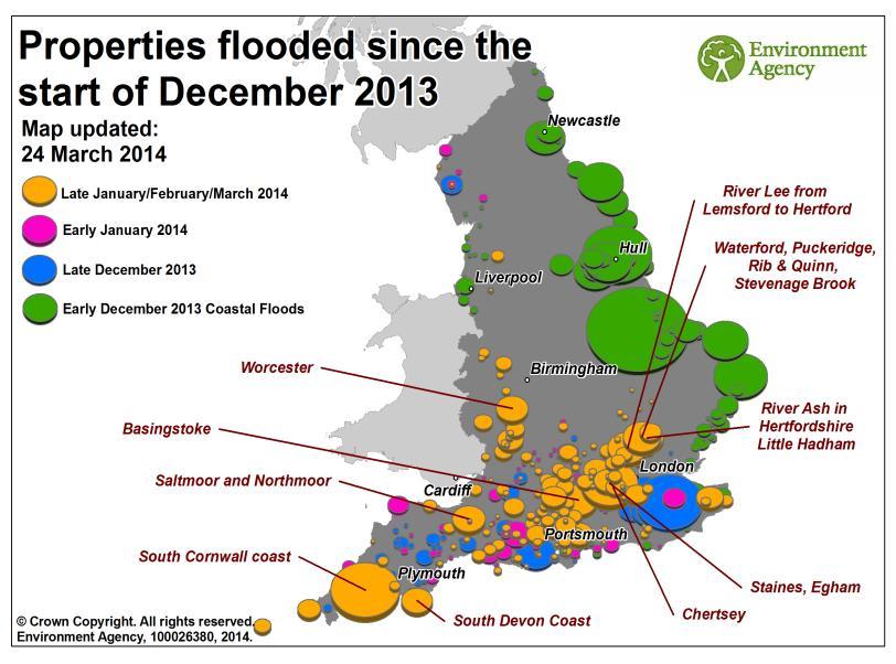 Value of assets Number of properties flooded Number of properties protected Late Jan/ Feb 2014 2,370 207,000 New Year 2014 720 240,000 Christmas 2013 1,400 80,000 Early