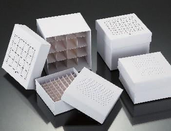 Freezing Cardboard Storage Box, Pre-assembled Compartments Designed for storage and preservation of frozen samples Made of white treated cardboard and covered by special white paper handstuck and