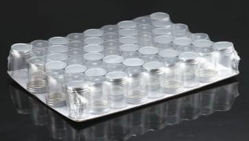 cap ensures exceptional leak proof seal Containers are available in a full range of label options, no label, plain label and printed label (for the clinical market) Tray Pack Cat. No.