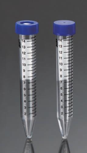Centrifuge Conical-Bottom Centrifuge Tubes, Polystyrene, 15ml These conical-bottom tubes are made of transparent polystyrene Cap Material: HDPE Leak-proof Black printed graduations with large white