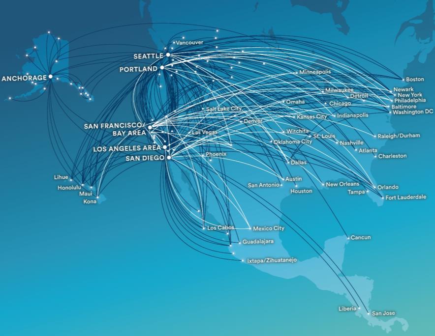 Virgin America gave us expanded reach, and we added 44 new routes to Virgin s foundation last year Pre-deal Alaska network: ~240 routes Post-deal network including