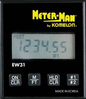 M/FT Select from 3 measuring modes: Feet & Hundredths of a foot (0000.00) Meters & Centimeters (0000.00) HLD/CLR Pressing this button once holds the #1 or #2 reading.