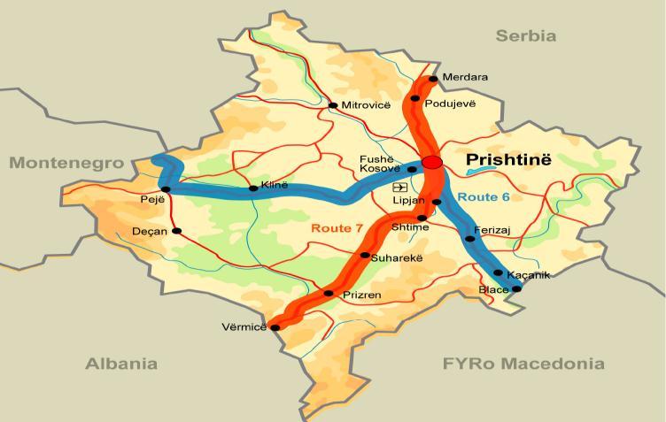 ROAD INFRASTRUCTURE Route 6: Macedonia - Kosovo Prishtina Hani i Elezit Project Data: Connected to Pan-European Road Corridor VIII 80 KM motorway (4 lane) Kosovo's outlet to Pan