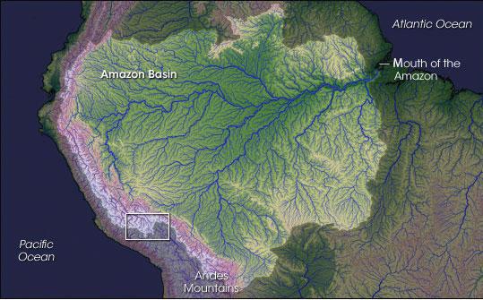 Figure 6.13 Amazon River Drainage Basin The Amazon has more than 1,100 tributaries. Image courtesy of NASA public domain.
