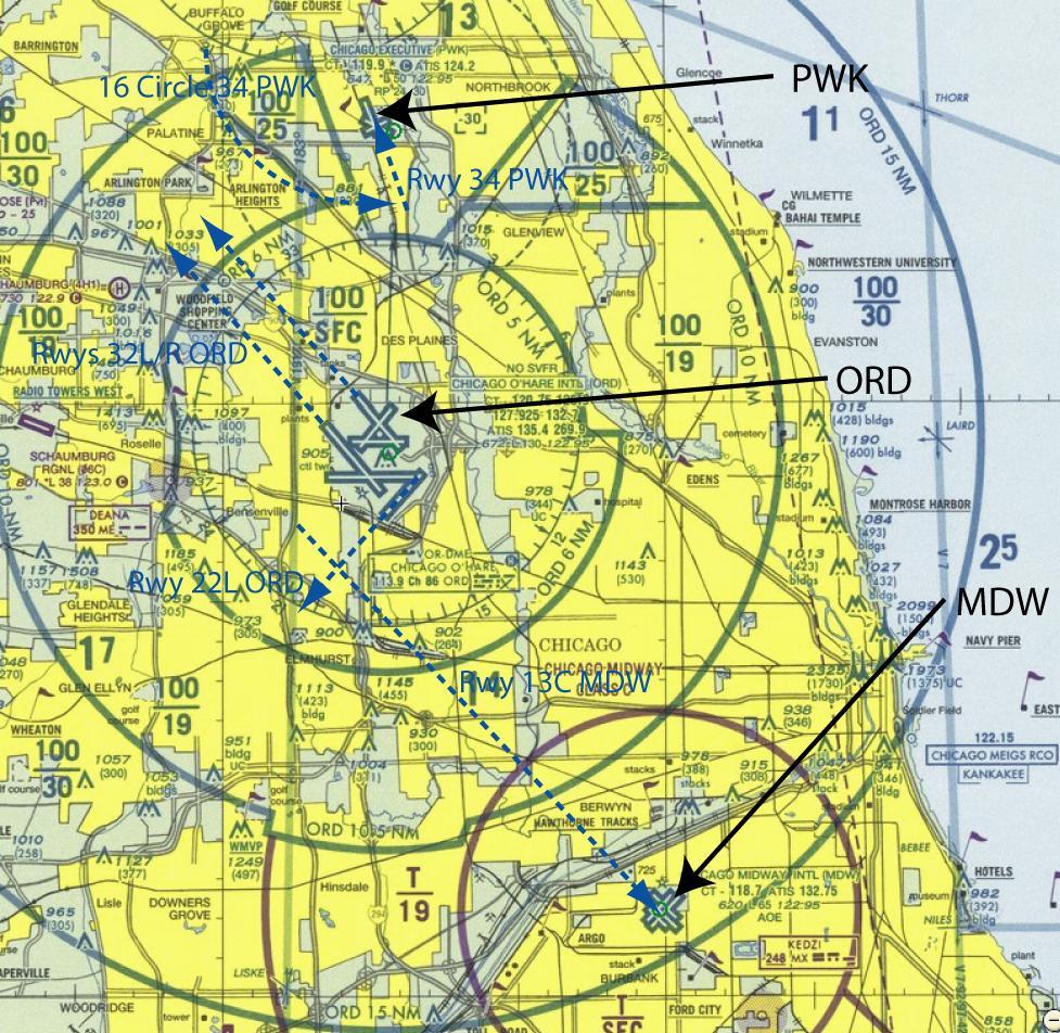 Chicago Metroplex Arrivals on Rwy 16 Circle to land Rwy 34 at PWK affect departures on Rwys 32L/R ORD.