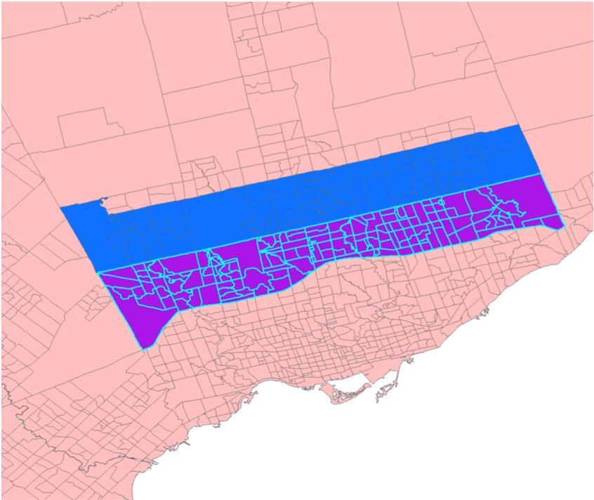 Census Tracts 239 census tracts selected in a band on either side of Toronto-York municipal boundary Areas of roughly equal size Both predominantly suburban, postwar Include large