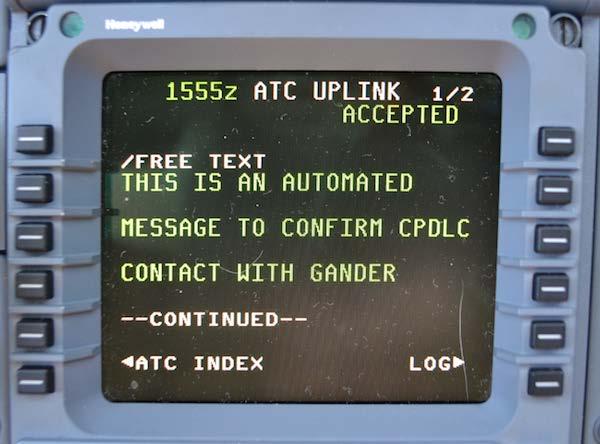 an alternative to voice communications. These messages are displayed on a flight deck visual display. CPDLC provides air-ground data communication for the ATC services.