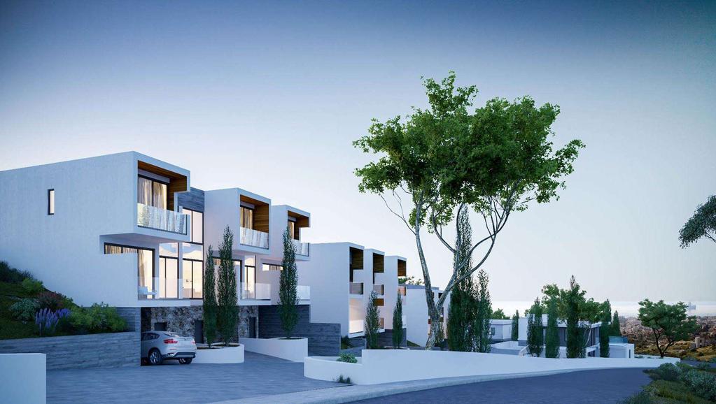 Arias modern architectural lines are carried through to the townhouses with striking