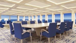 The interior design of AQUARIUS is calm and soothing with vivid colour accents across each deck level.