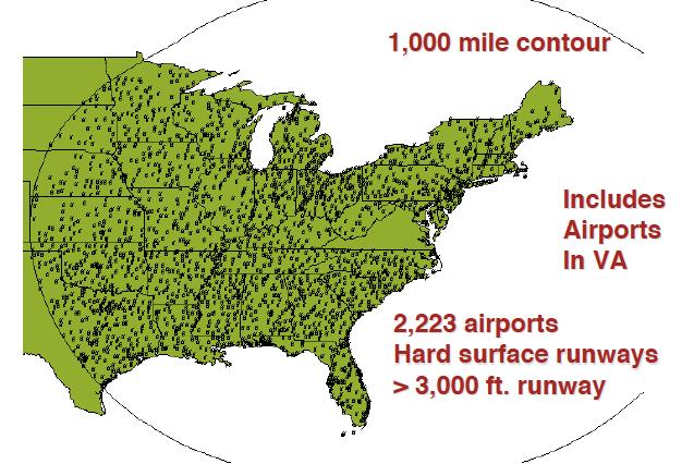 Case Study Region 1,000 mile contour 2,223 airports Hard