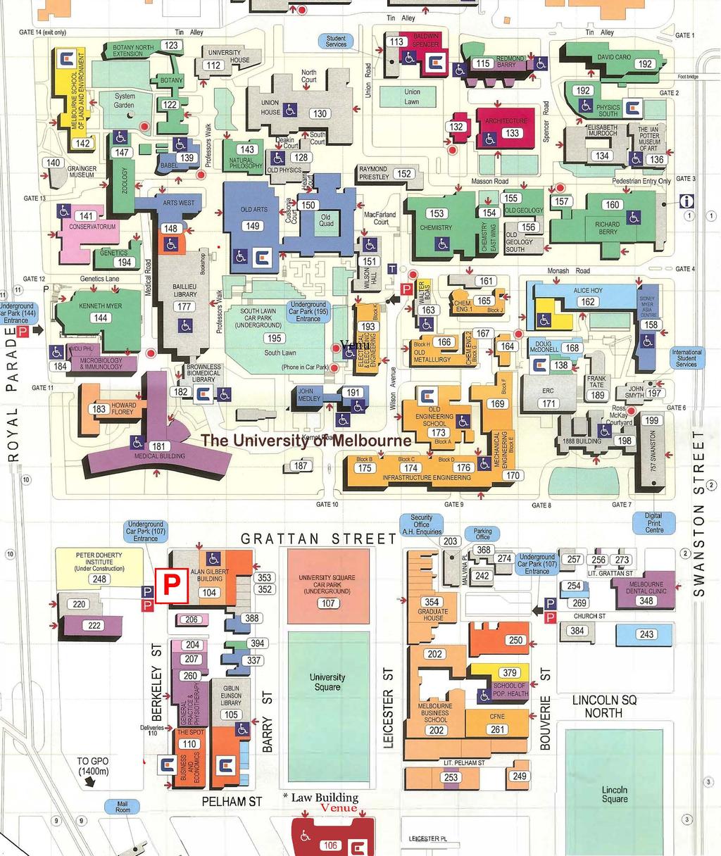 Map 2: The Venues Week 1: Rydges on Swanston Hotel, 701 Swanston Street, Carlton, 3053 Week 2: The University of Melbourne's Law Building, 185