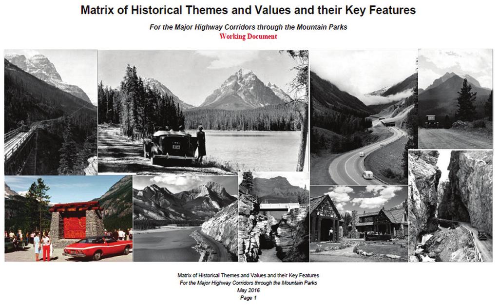 Figure 2. The matrix of historical themes and values and their key features, a working document, cover page, May 2016, Parks Canada Agency.