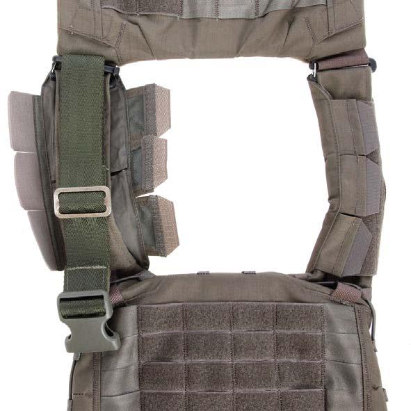keeper buckle. Open all the flaps on the shoulder cover.