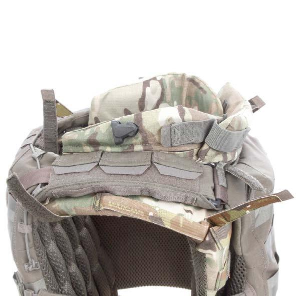 Attach the Velcro straps from the throat protection through the webbing s on the front.