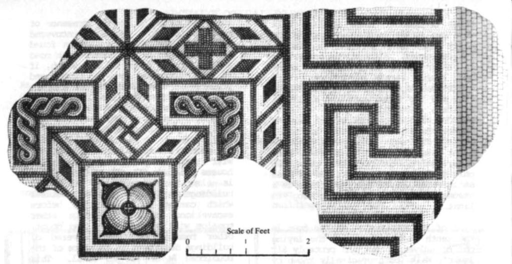 Fig 5: Mosaic pavement found in 1886 in Culver Street. No. 4 In the same trench as nos. 3 and 4 a Roman drain was observed.