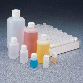 Thermo Scientific Nalgene Narrow-Mouth Packaging Bottles with Closures natural high-density polyethylene with white polypropylene closure, sterile, shrink-wrapped tray packed Nalgene HDPE