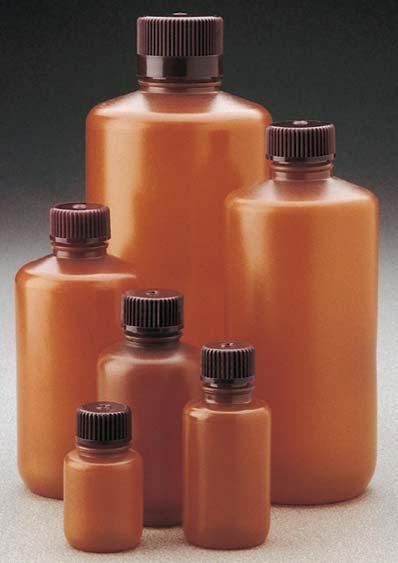Translucent amber narrow-mouth packaging bottles are designed for storage, shipping and packaging of light-sensitive liquids.