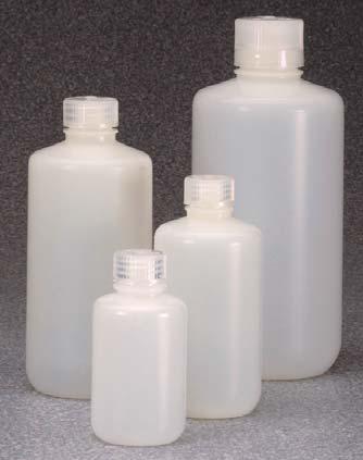 packaging Thermo Scientific Nalgene Narrow-Mouth Bottles with Closures fluorinated high-density polyethylene, fluorinated polypropylene closure, bulk pack Nalgene HDPE Fluorinated Bottles are